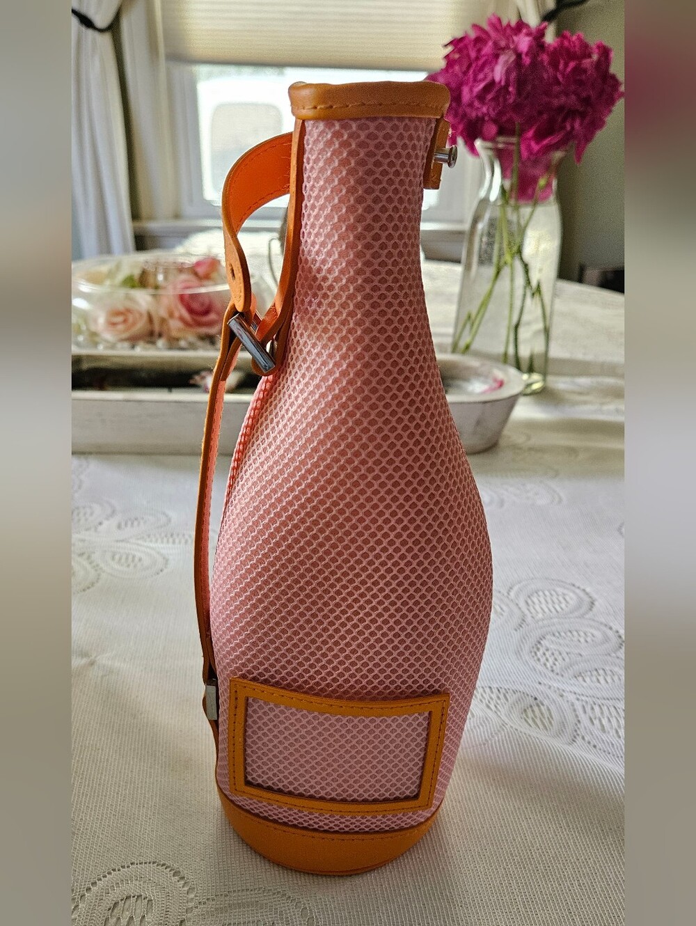 Veuve Clicquot Pink and Orange Faux Leather Designer Wine Bottle Travel Bag